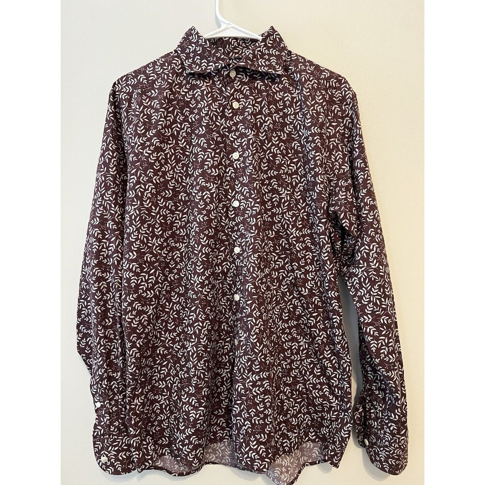 Eton Casual Button Down slim fit Shirt 16.5 Large Red & White Leaf/Floral Burg
